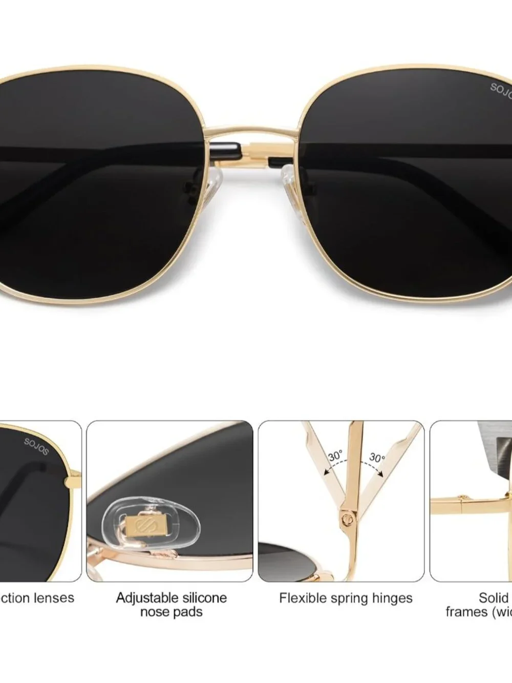 Fashionable Polarized Square Sunglasses for Men & Women – SJ1137 Gold Shades